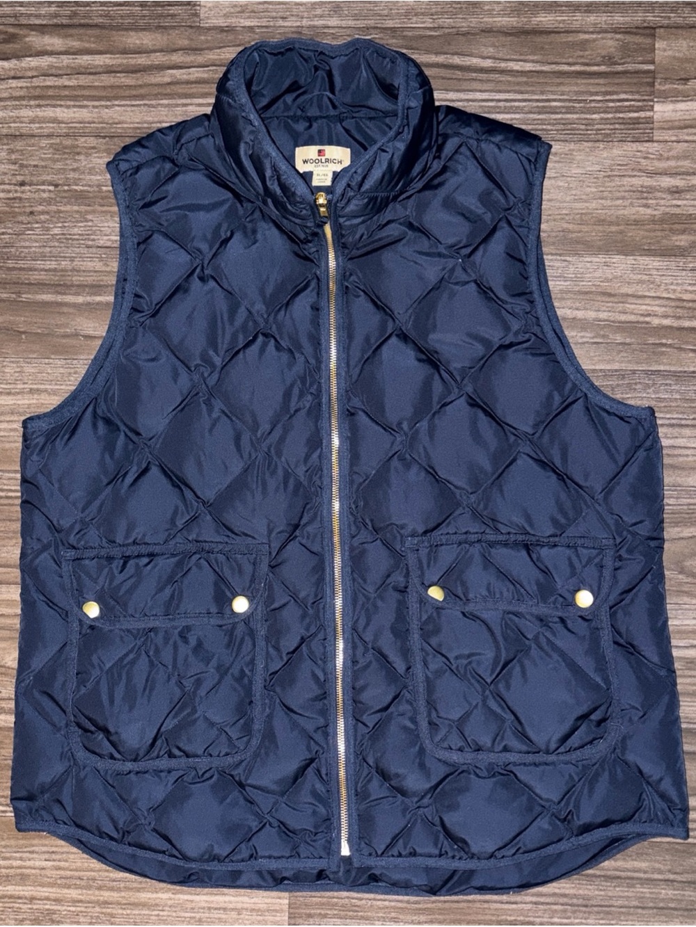 Woolrich Quilted Puffer Vest Women XL Blue Full Zip Front Pocket Down Ski Snow